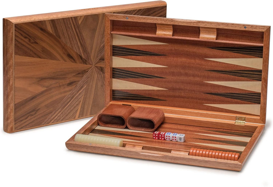 Wooden Backgammon Set 43cm Inlaid Board Luxury Case Dice Cups Strategy Game