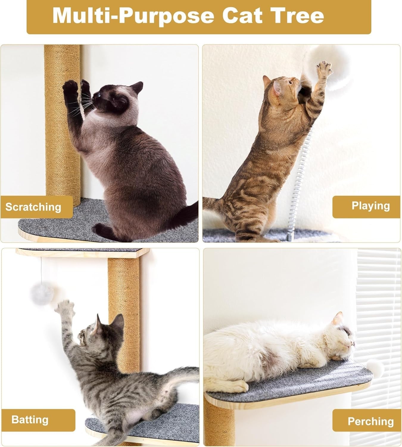 Wall Mounted Cat Tree 125cm 4 Tier Scratching Post Cat Wall Shelves