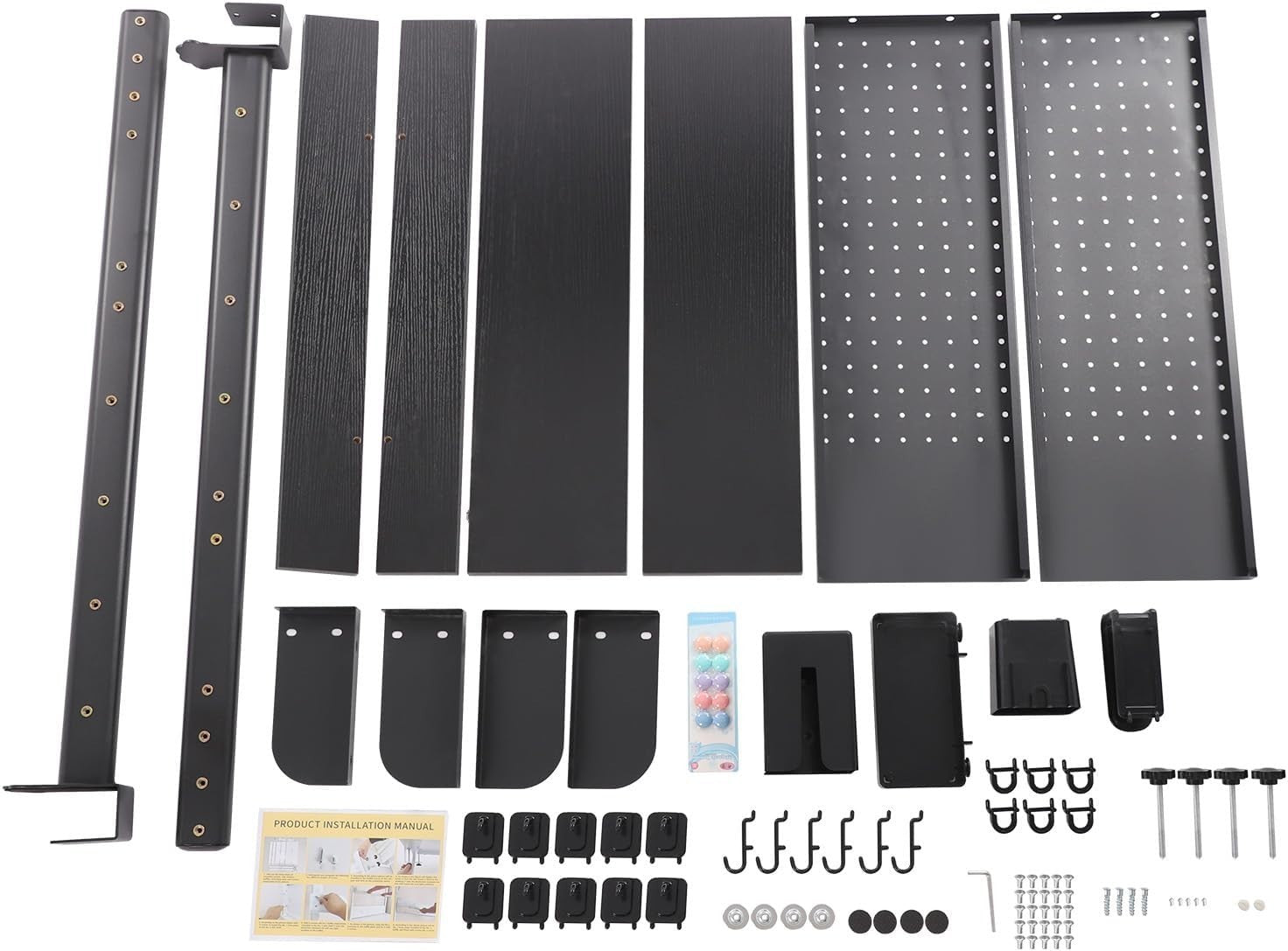 Clamp-On Desk Pegboard 80cm 2-Tier Desktop Organizer Shelf Privacy Panel Black
