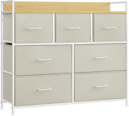 7 Drawer Chest Cream White Oak Fabric Storage Cabinet Bedroom Dresser