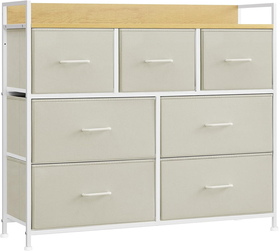 7 Drawer Chest Cream White Oak Fabric Storage Cabinet Bedroom Dresser
