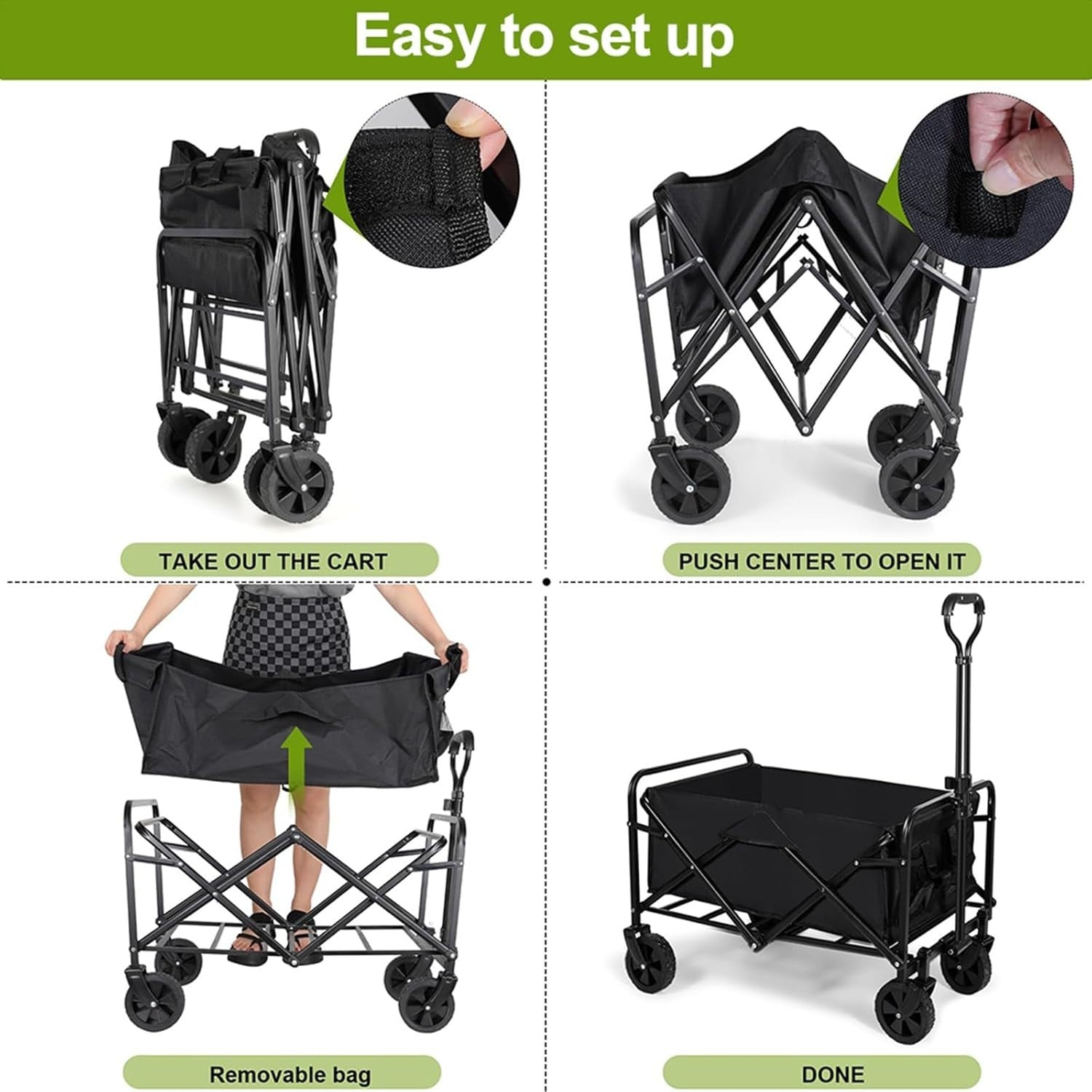 Black 120L Folding Festival Trolley Heavy Duty Camping Beach Wagon 330lbs