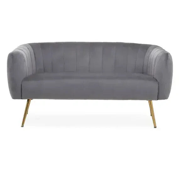 Luxury Grey Velvet 2 Seater Sofa | Gold Legs | Compact Modern Lounge Couch