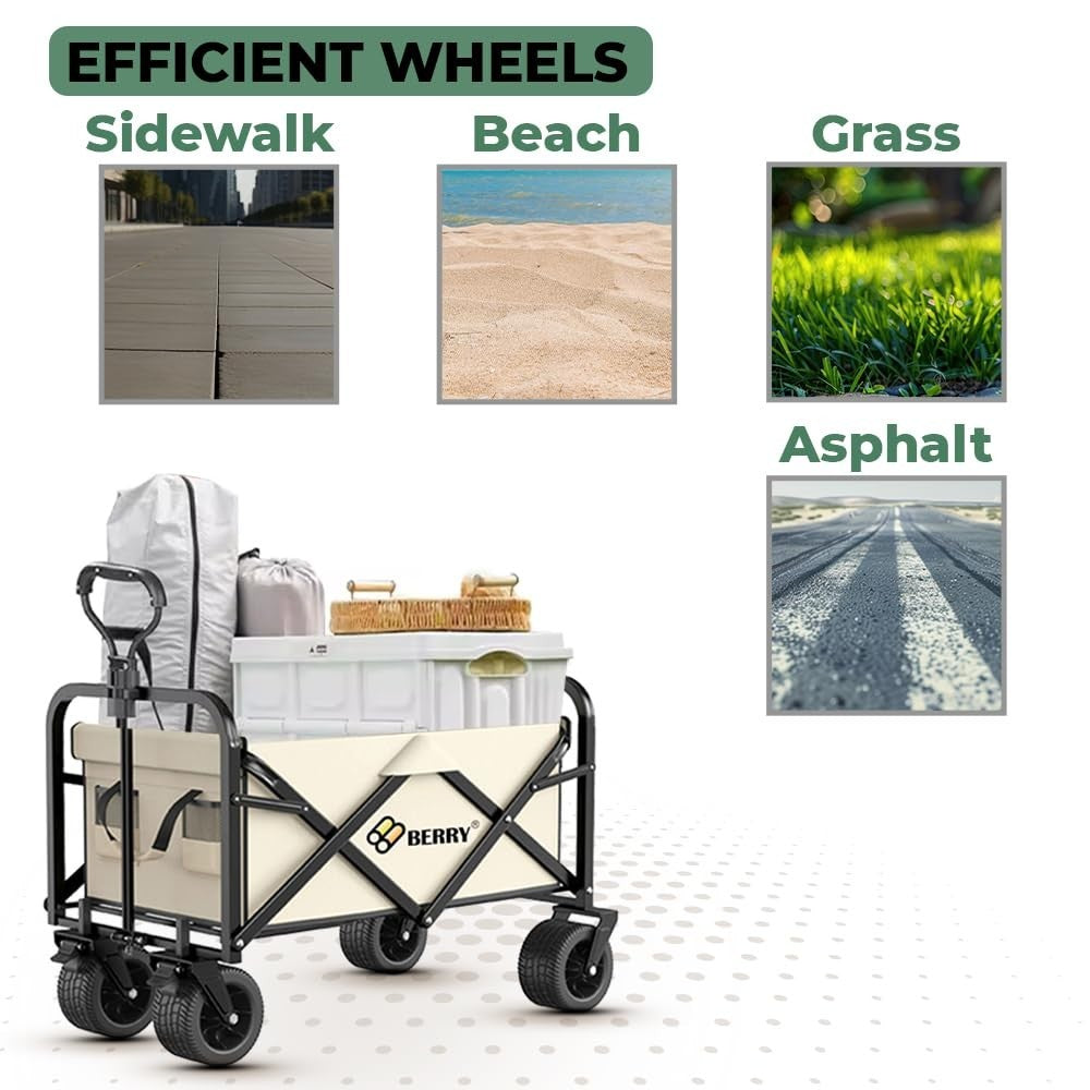 Beige Heavy Duty 150kg Folding Festival Wagon All-Terrain Camping Beach Trolley