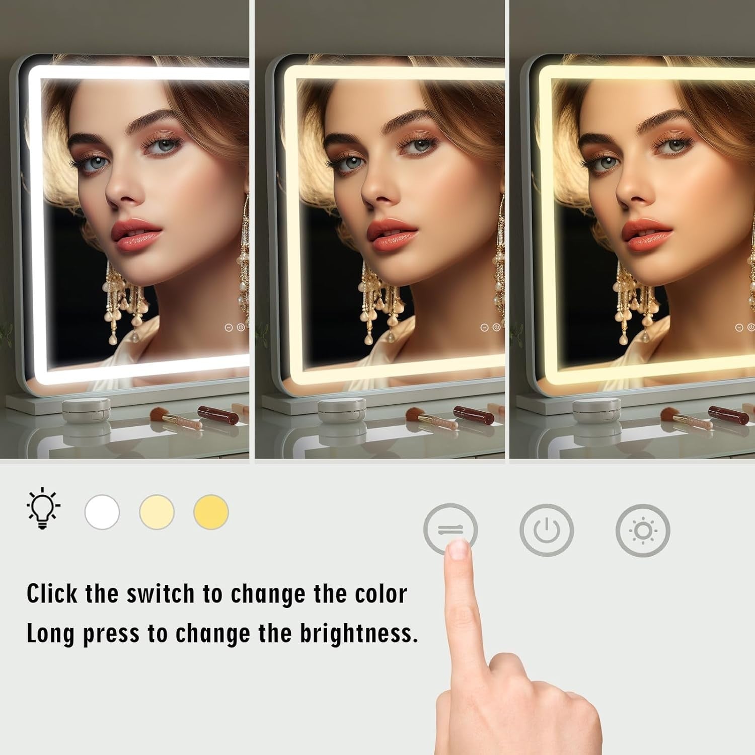 Touchscreen LED Vanity Mirror 55x80cm with USB Port & 10X Magnifier