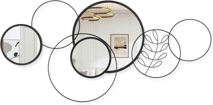 4Pcs Round Wall Mirror Set Black Metal Frame 40x80CM