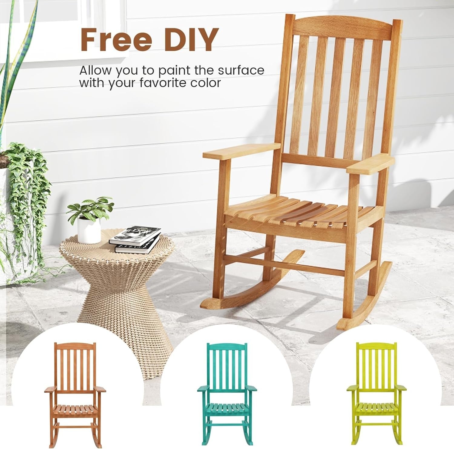 Wooden Garden Rocking Chair Outdoor Patio Seat High Back Armchair 68W