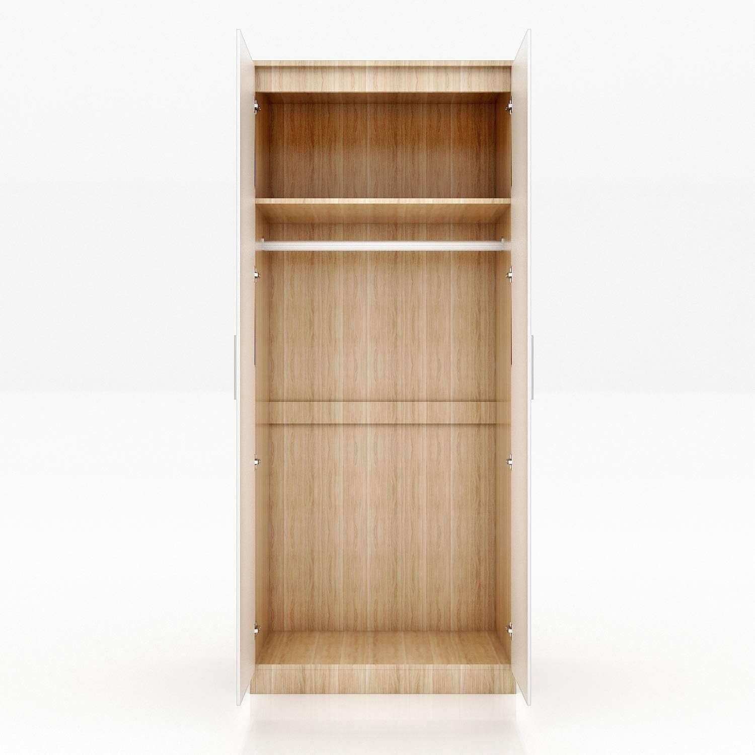 Cream Oak 2 Door Wardrobe Soft Close Hinge High Gloss Storage 178cm