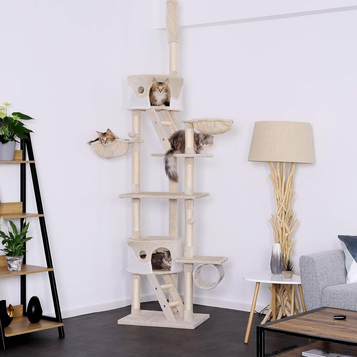 Floor to Ceiling Cat Tree 240–260cm Adjustable Scratching Tower Climber