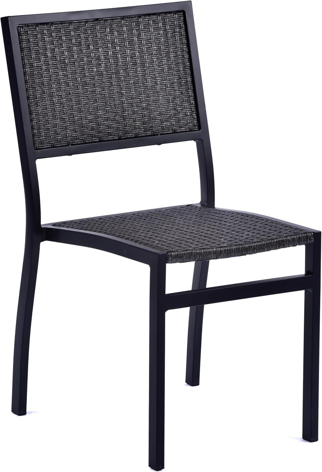 Grey Rattan Stackable Side Chair Outdoor Indoor Metal Frame Patio Seat