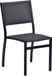 Grey Rattan Stackable Side Chair Outdoor Indoor Metal Frame Patio Seat