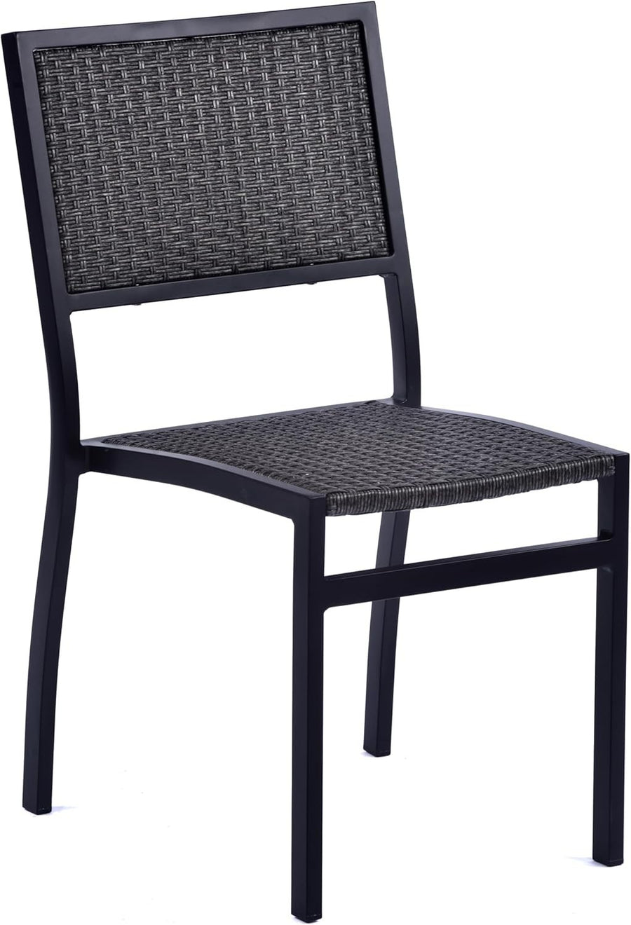Grey Rattan Stackable Side Chair Outdoor Indoor Metal Frame Patio Seat