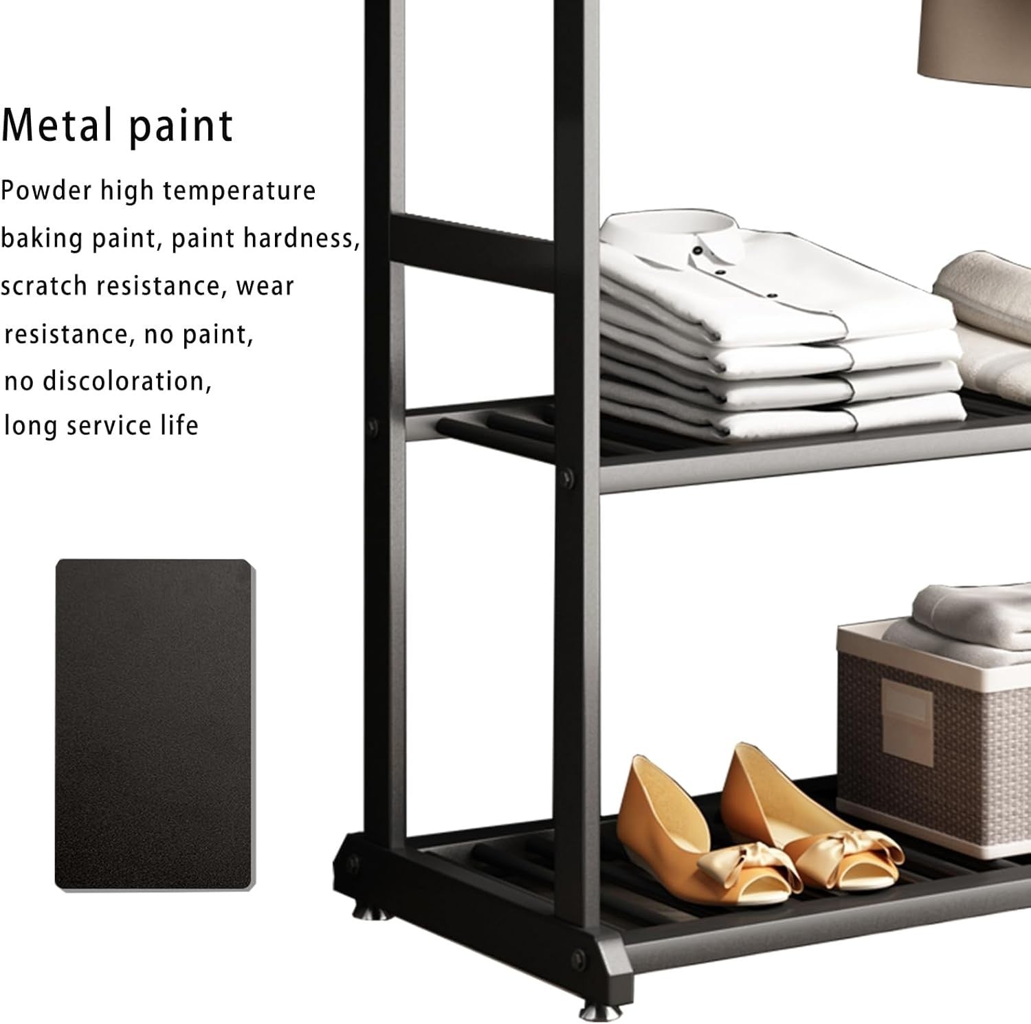 Heavy Duty Clothes Rail with Shelves & 6 Hooks Metal Rack