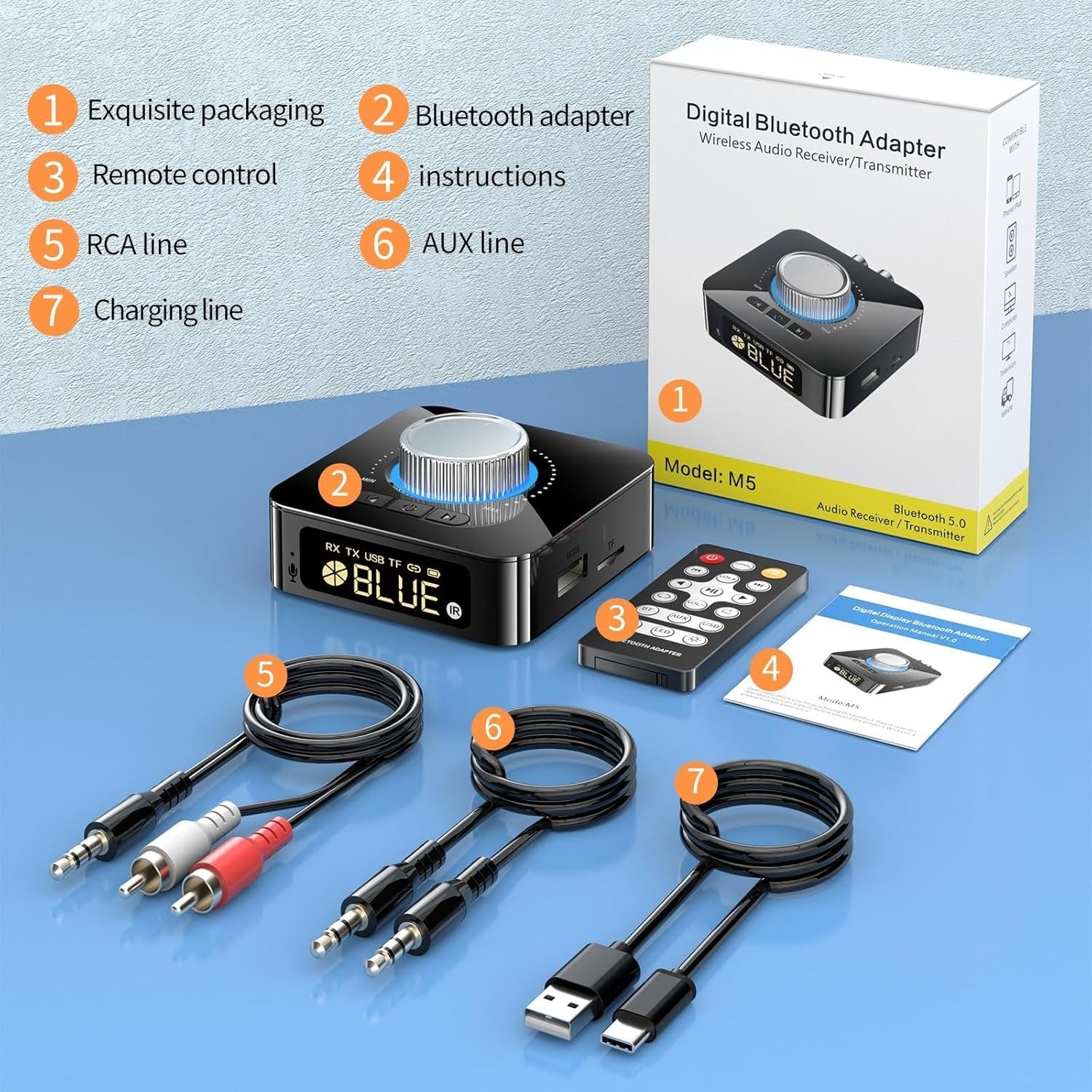 Bluetooth 5.4 Audio Receiver | HiFi Wireless Adapter | AUX RCA Dual Pairing