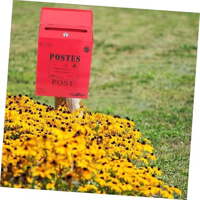 Vintage Wall Mount Mailbox Red Iron Lockable Outdoor Letter Box 30x22x7cm