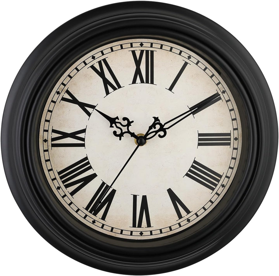 Large Retro Wall Clock 16" Silent Non-Ticking Vintage Roman Numerals Home Decor