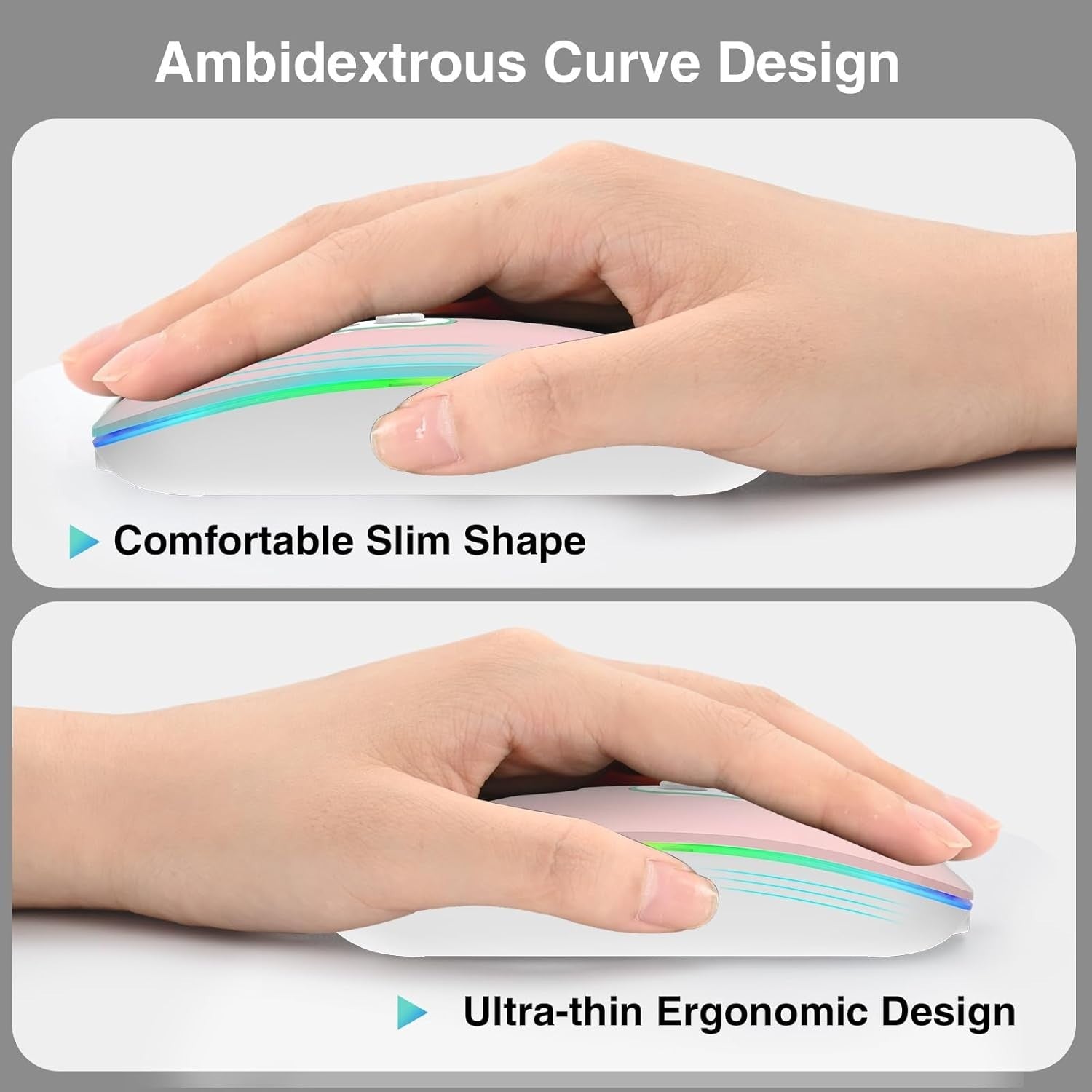 Rechargeable Wireless Mouse Bluetooth 5.1 2.4G Silent Slim LED Ergonomic