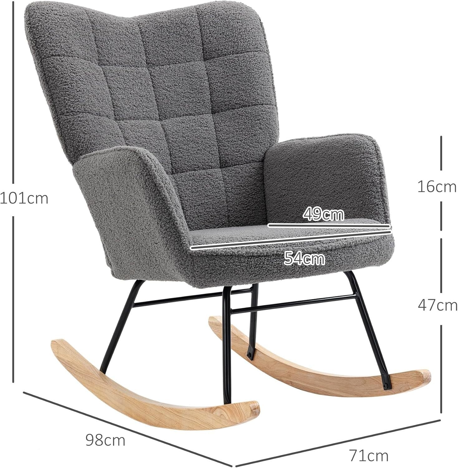 Fleece Wingback Rocking Chair with Wood Base – Comfy Lounge Armchair