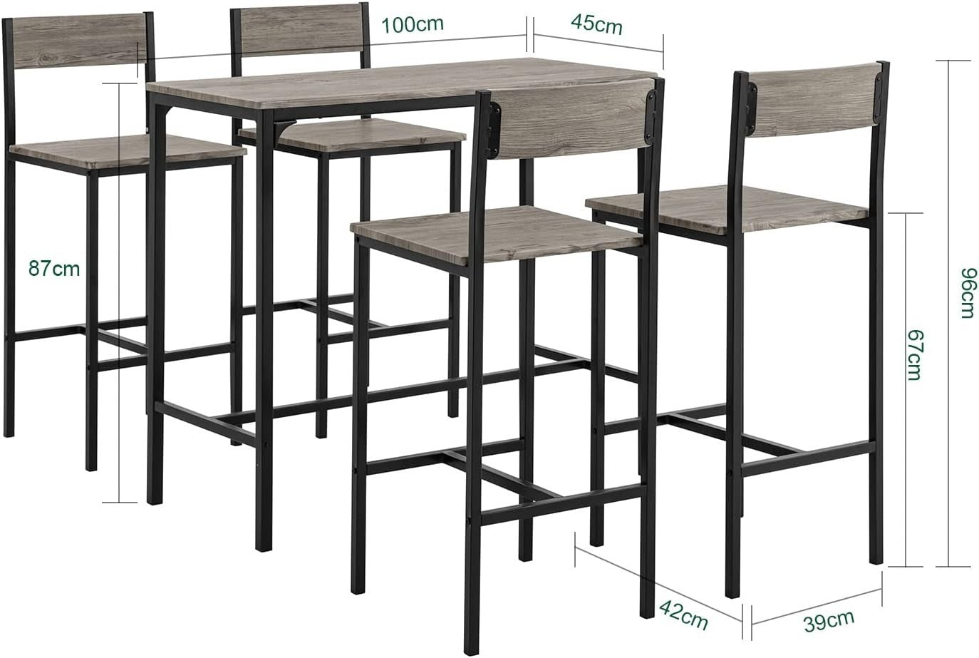 5-Piece Breakfast Bar Table Set w/ 4 Stools Industrial Dining Set Black Natural