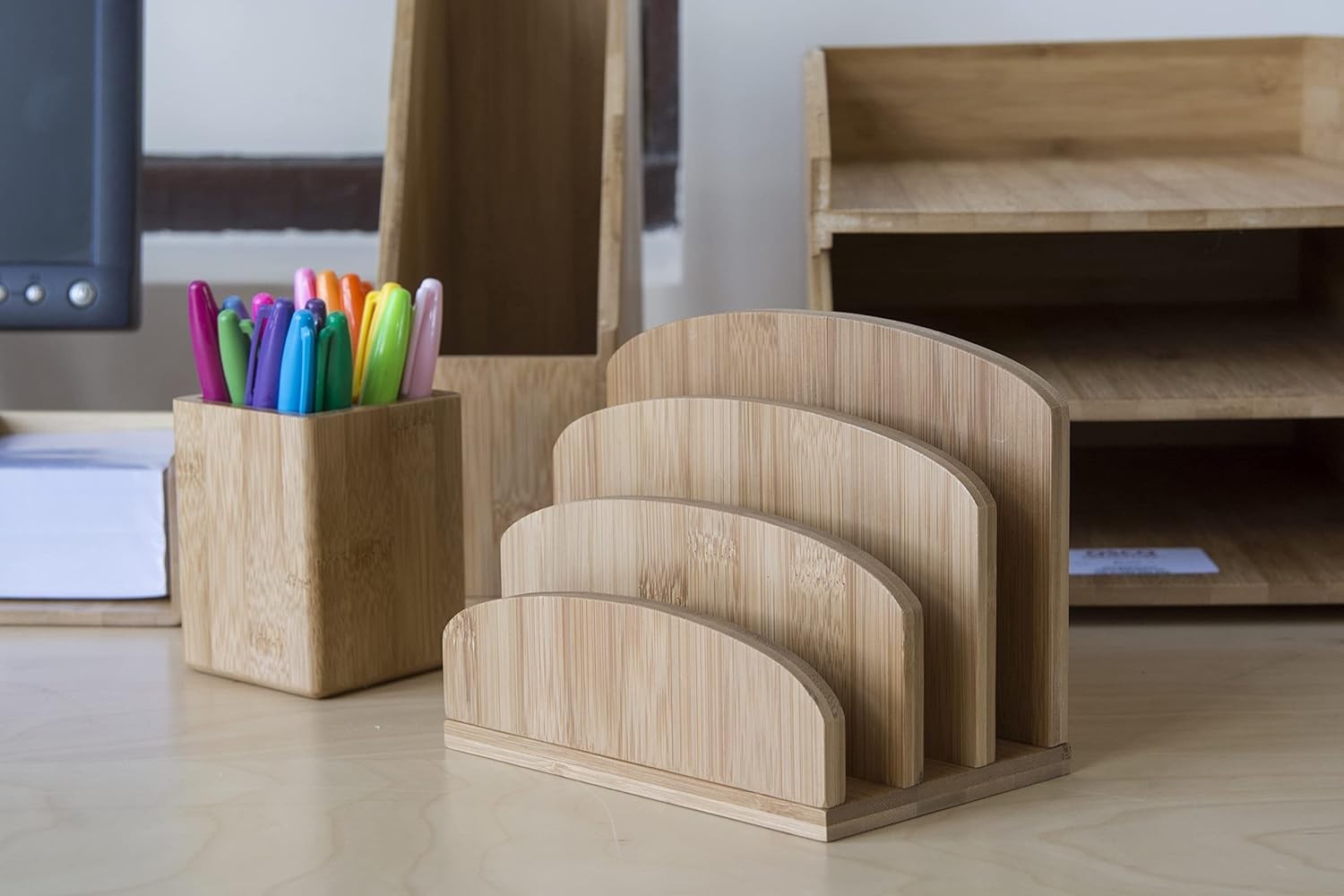 Bamboo Letter Holder & Mail Sorter Desk Organizer 10-Pack – Compact Storage
