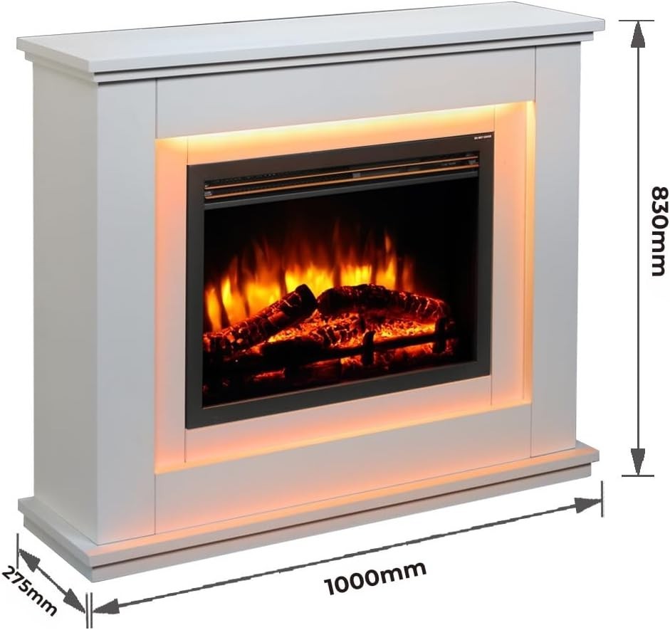 39" Electric Fireplace Suite with Realistic Flame, Remote & Programmable Timer