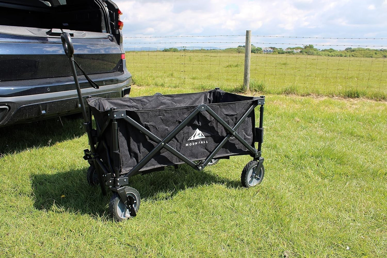 Black Folding Festival Wagon 85kg Collapsible Camping Trolley with Cargo Net