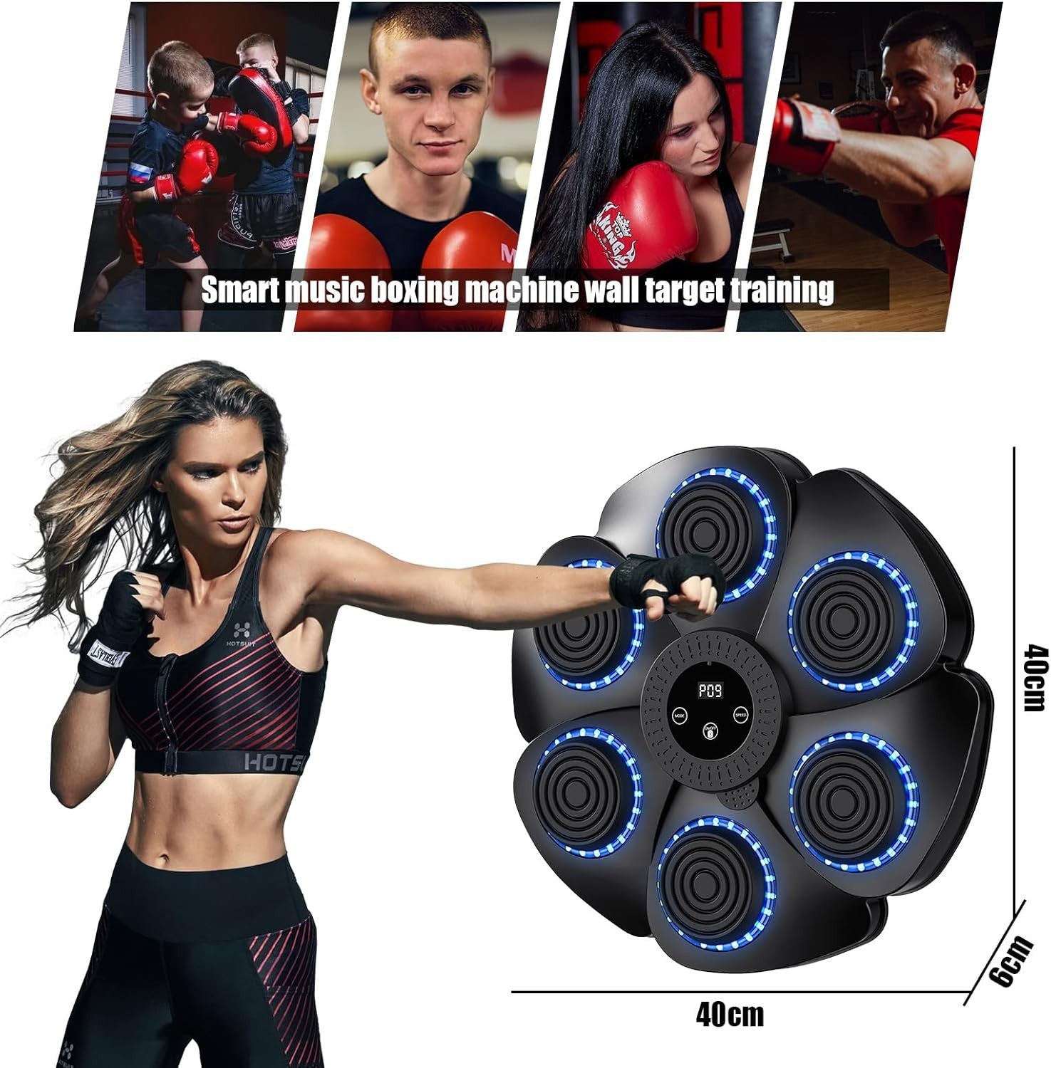 Music Boxing Machine LED Punch Pad Bluetooth Wall Mounted Home Trainer