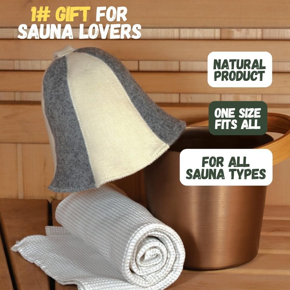White Grey Sauna Hat – 100% Organic Wool Felt, Heat Protection for Banya