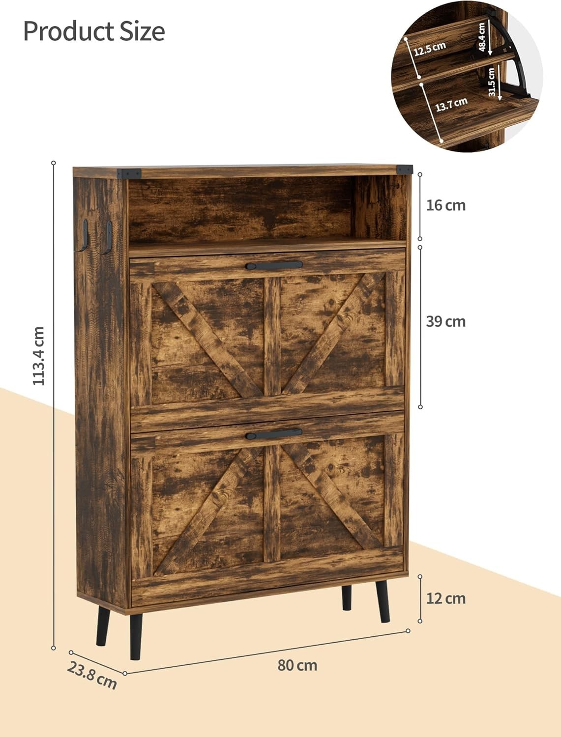 Slim Shoe Cabinet with 2 Flip Drawers & Adjustable Shelves, Narrow Storage