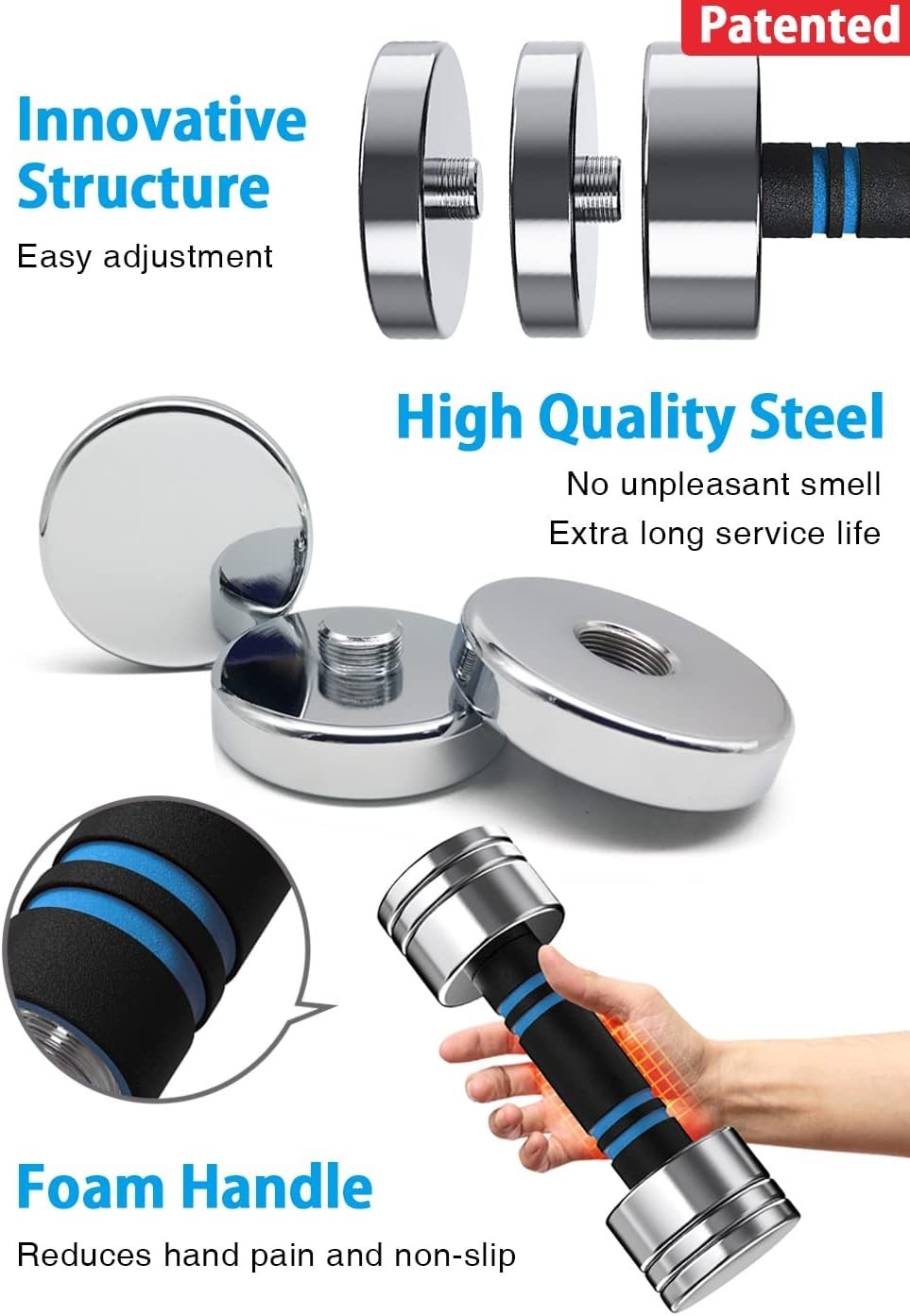 Minimalist Steel Adjustable Dumbbell Foam Grip Compact Home Workout