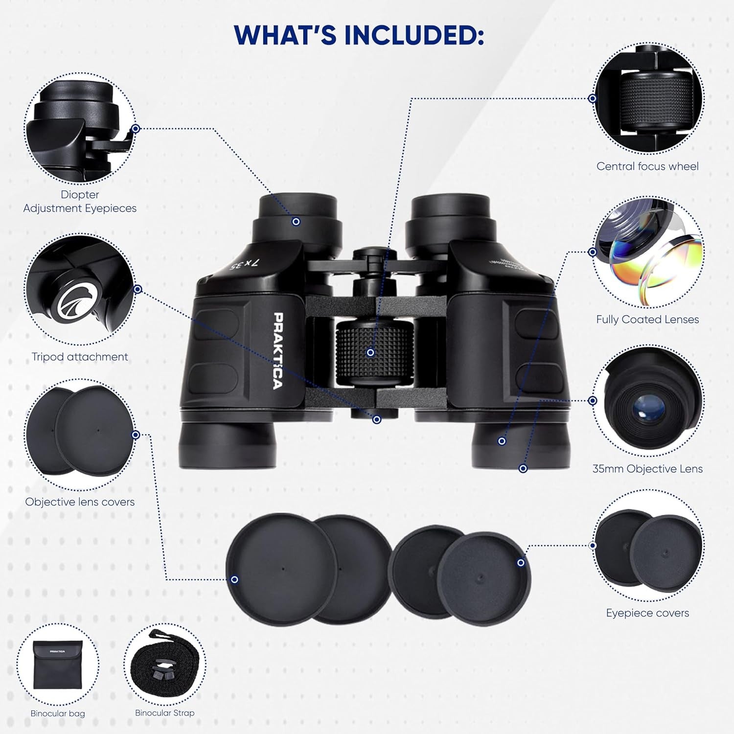Compact 7x35 Binoculars Wide View HD Optics for Birdwatching Hiking Travel