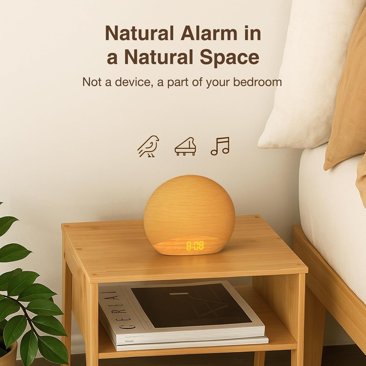 Sunrise Alarm Clock Wake Up Light Bluetooth Speaker FM Radio Wooden Design