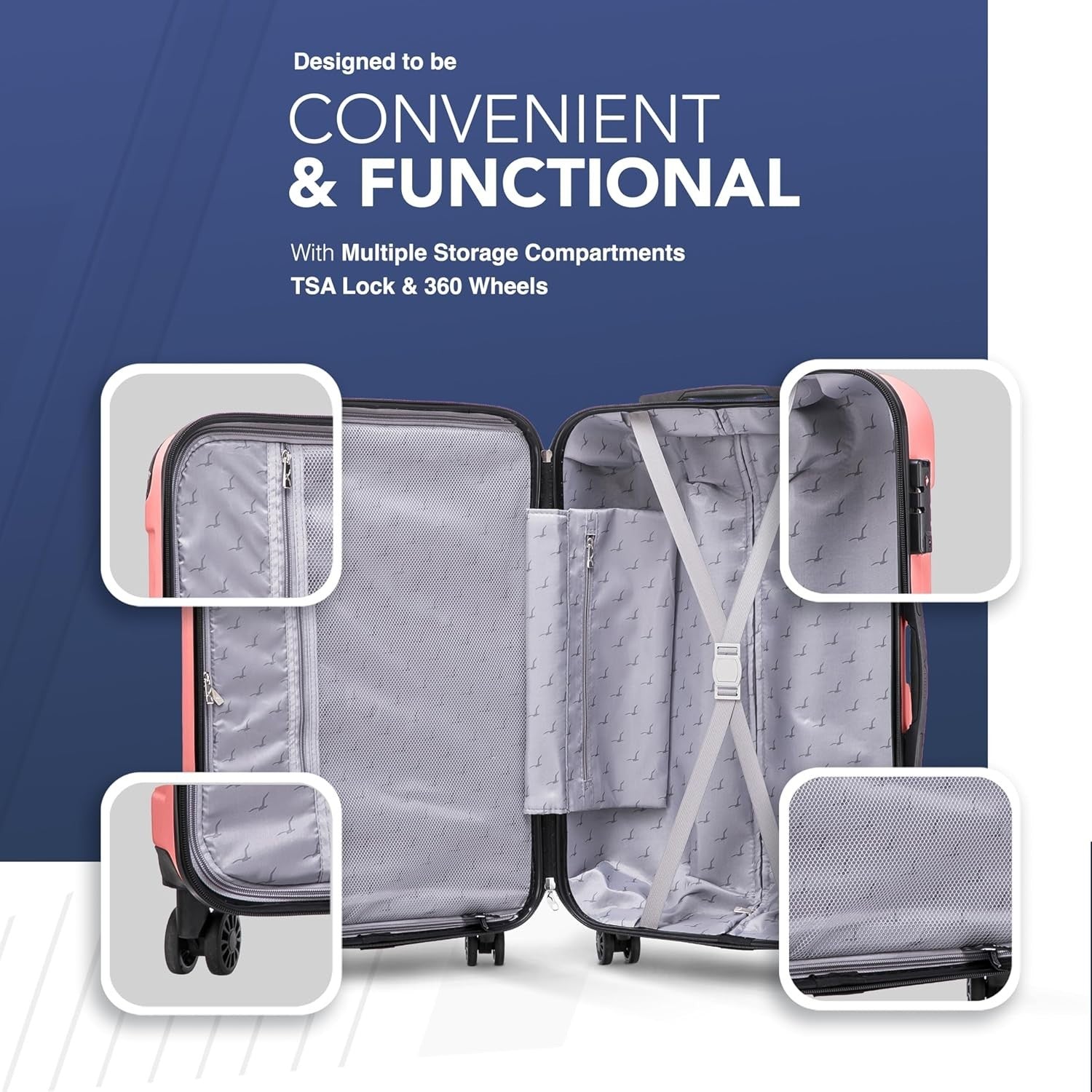 Medium Checked Luggage 24” ABS Hard Shell 4 Wheel Spinner TSA