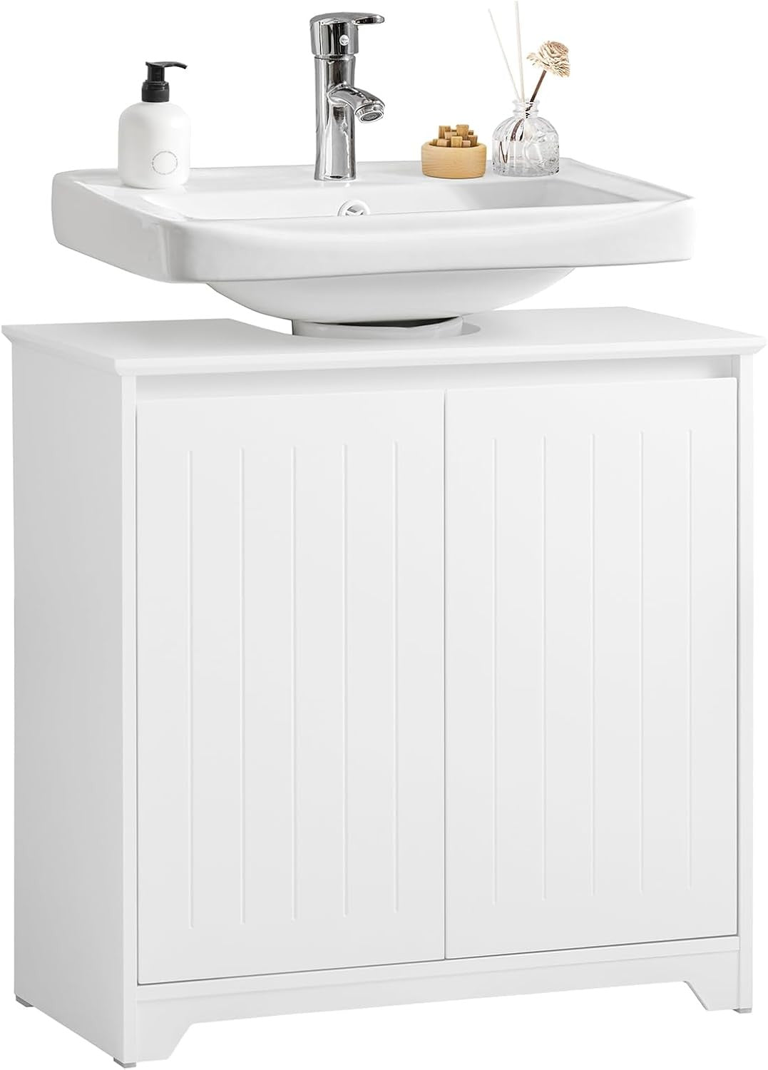 White Under Sink Bathroom Cabinet 2 Door Vanity Storage Unit for Pedestal Sinks