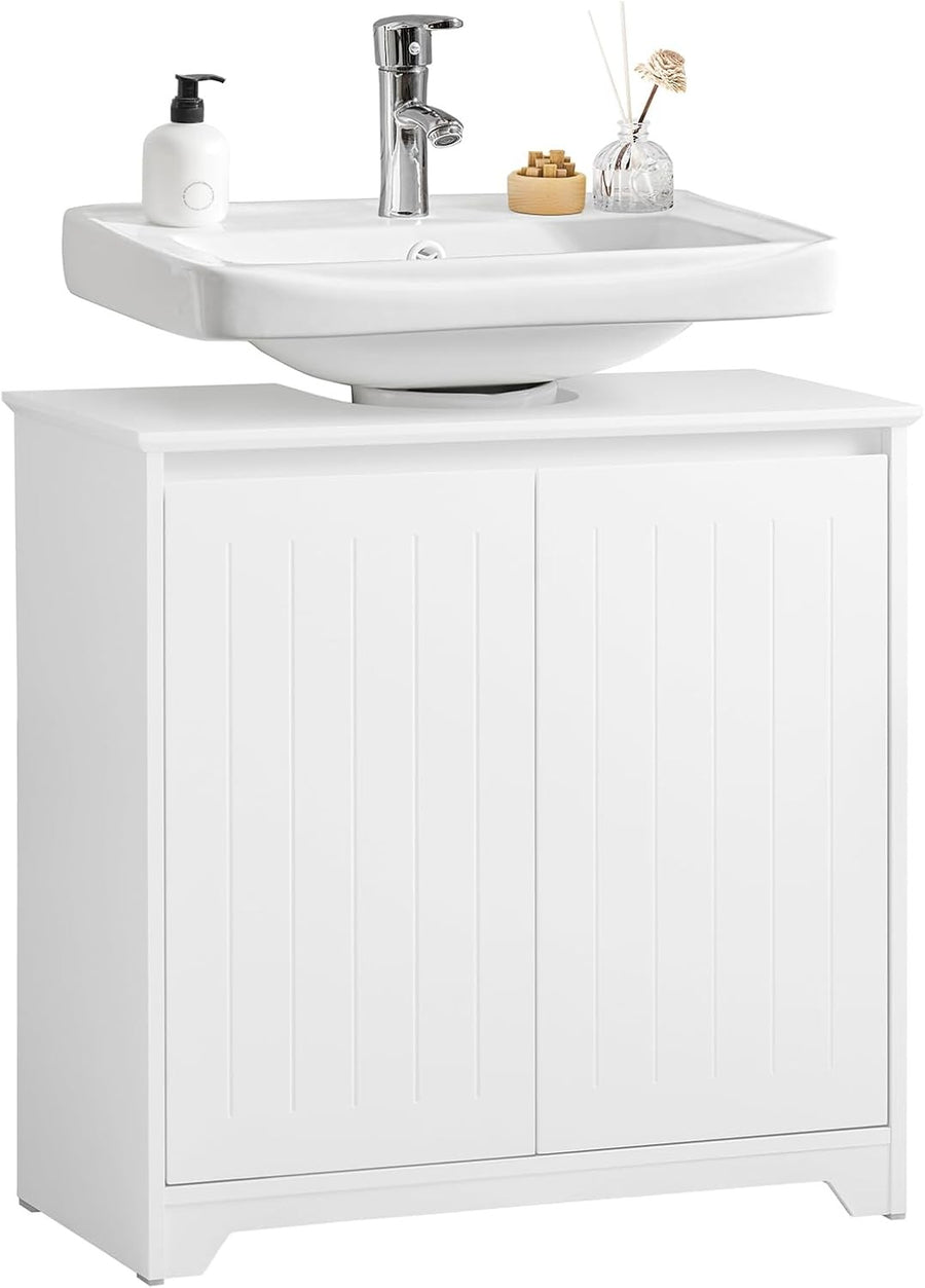 White Under Sink Bathroom Cabinet 2 Door Vanity Storage Unit for Pedestal Sinks
