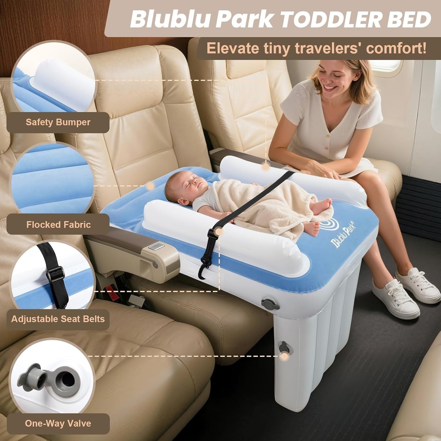 Inflatable Toddler Travel Bed for Airplane and Train with Safety Edges