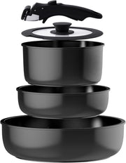 5pcs Black Ceramic Cookware Set Removable Handle Induction & Oven Safe
