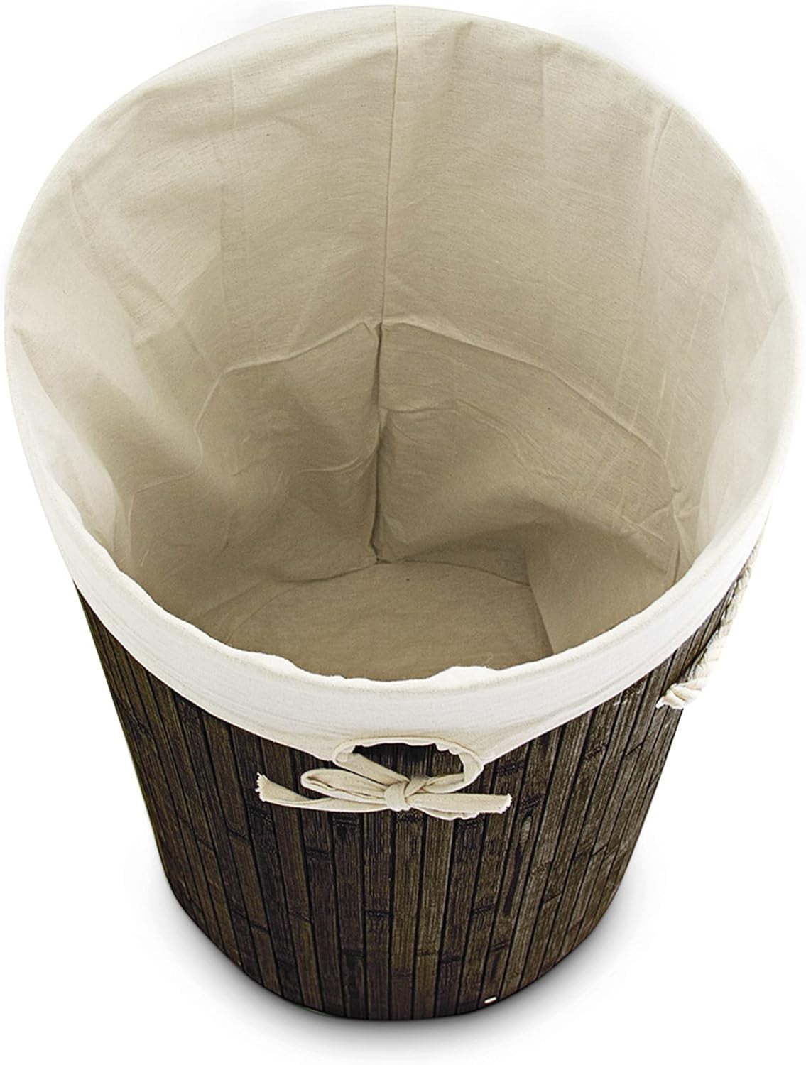 Round Bamboo Laundry Basket 80L with Lid & Cotton Liner Foldable Brown 65×41cm