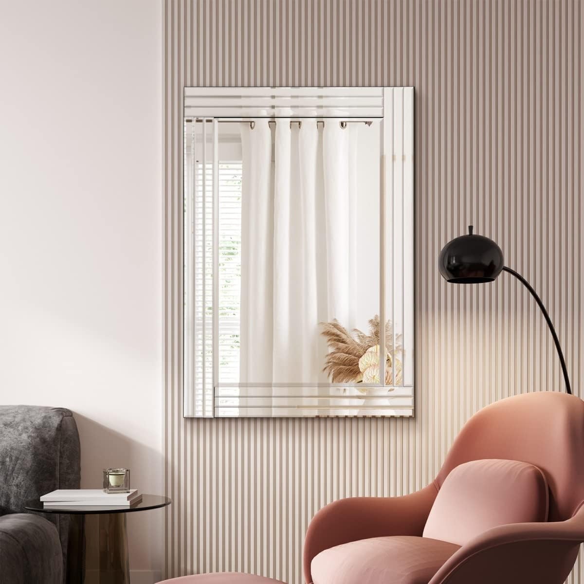 Modern Frameless Beveled Glass Wall Mirror 100x70cm Sleek Design