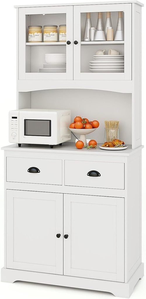 170cm Tall 4-Door Kitchen Cupboard 2-Drawer Adjustable Shelves White