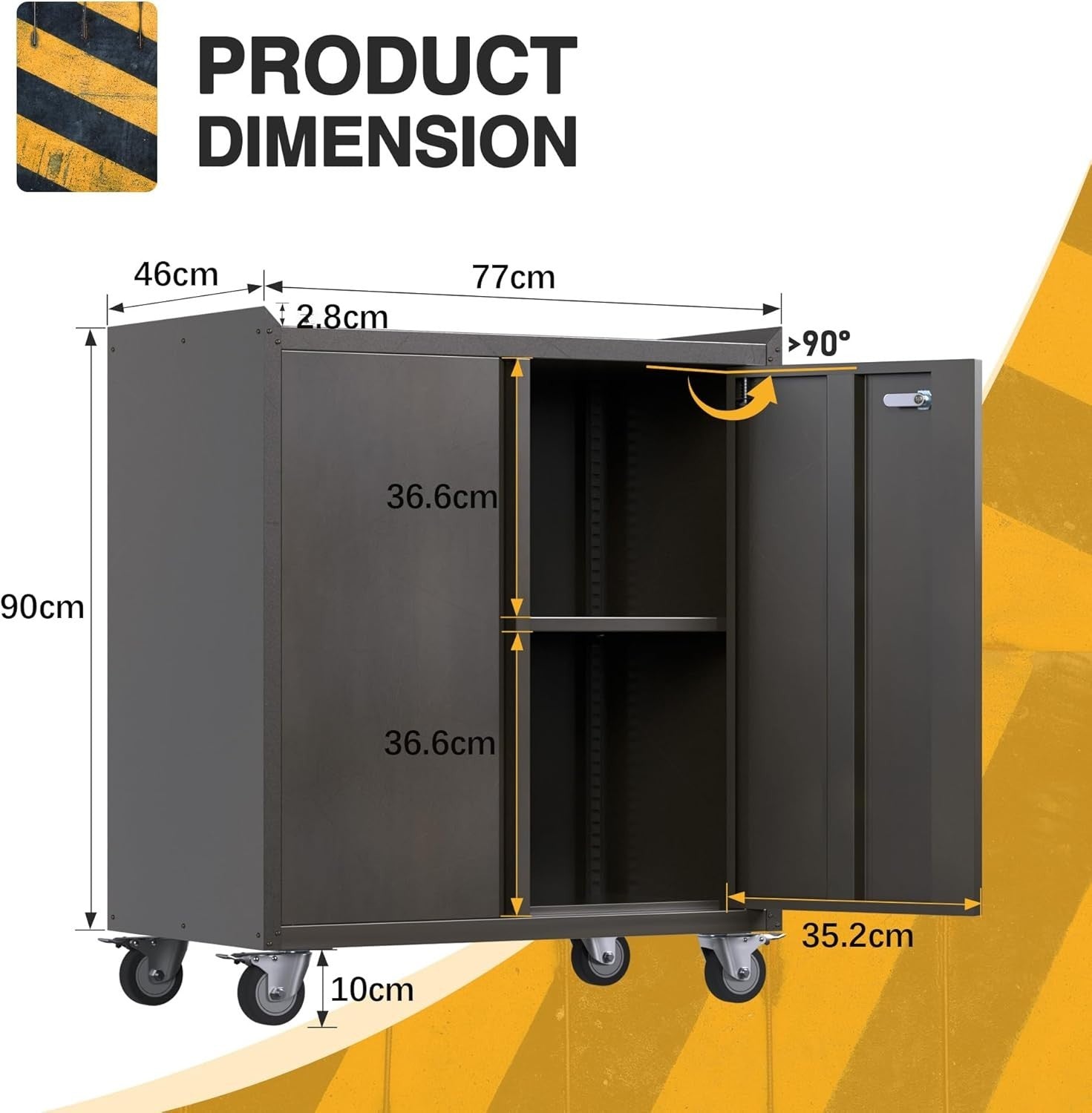 Rolling Metal Storage Cabinet with Wheels, Adjustable Shelves & Hooks, 2 Doors