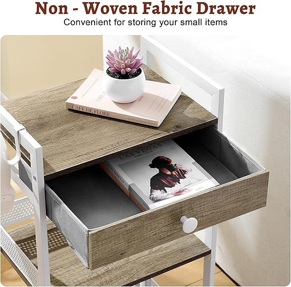 3-Tier Ladder Shelf Unit with Drawer Small Storage Stand for Bedroom Bathroom