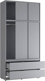 Grey Sliding Wardrobe 240cm 6 Doors 4 Drawers Bedroom Closet Storage Unit