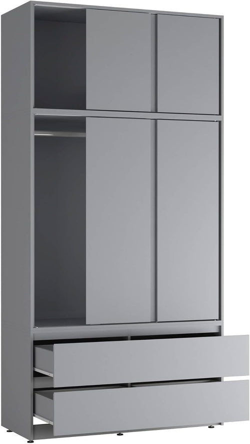 Grey Sliding Wardrobe 240cm 6 Doors 4 Drawers Bedroom Closet Storage Unit