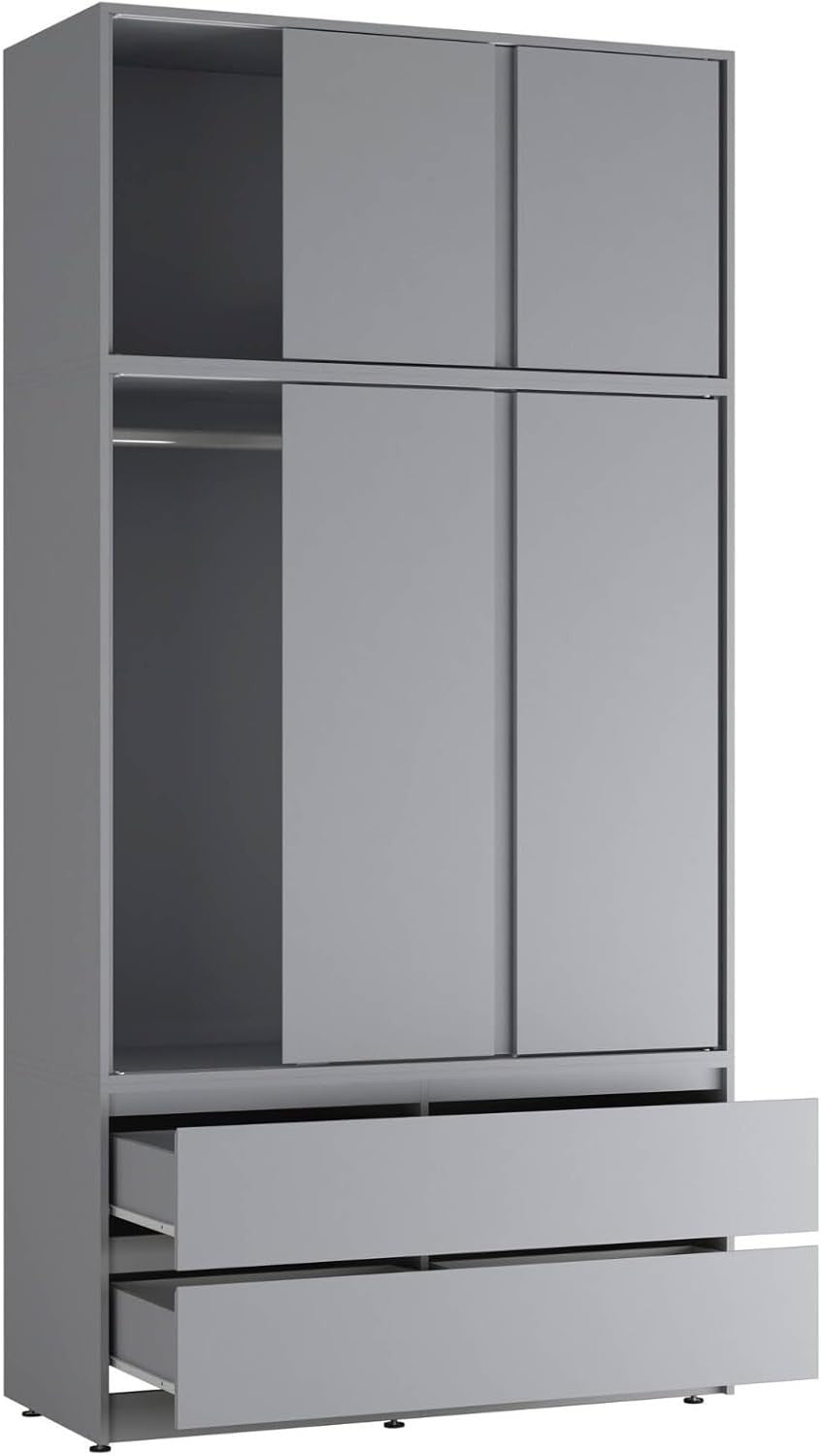 Grey Sliding Wardrobe 240cm 6 Doors 4 Drawers Bedroom Closet Storage Unit