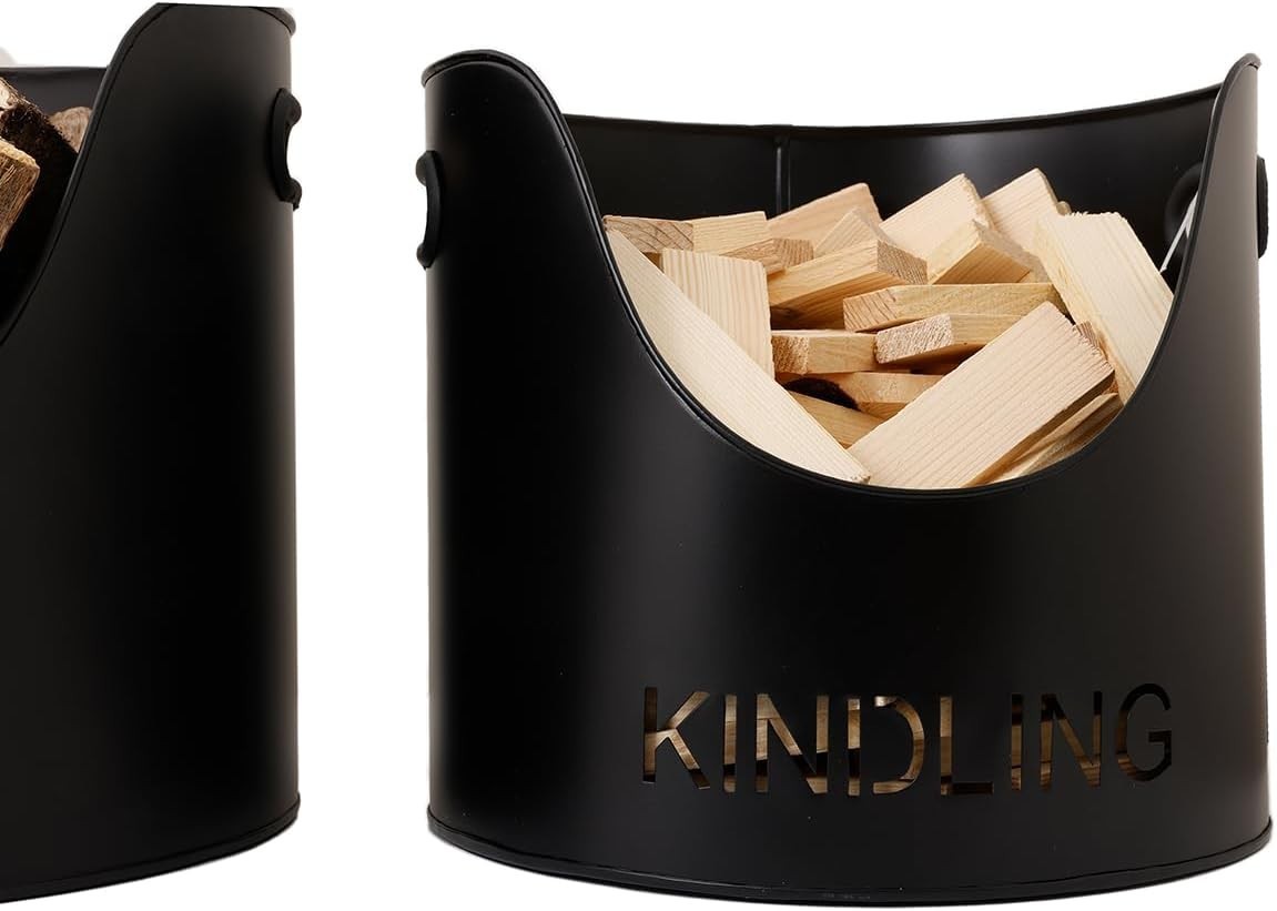 Wood Buckets & Matchstick Holder Fireside Set – Durable Metal, Modern Style