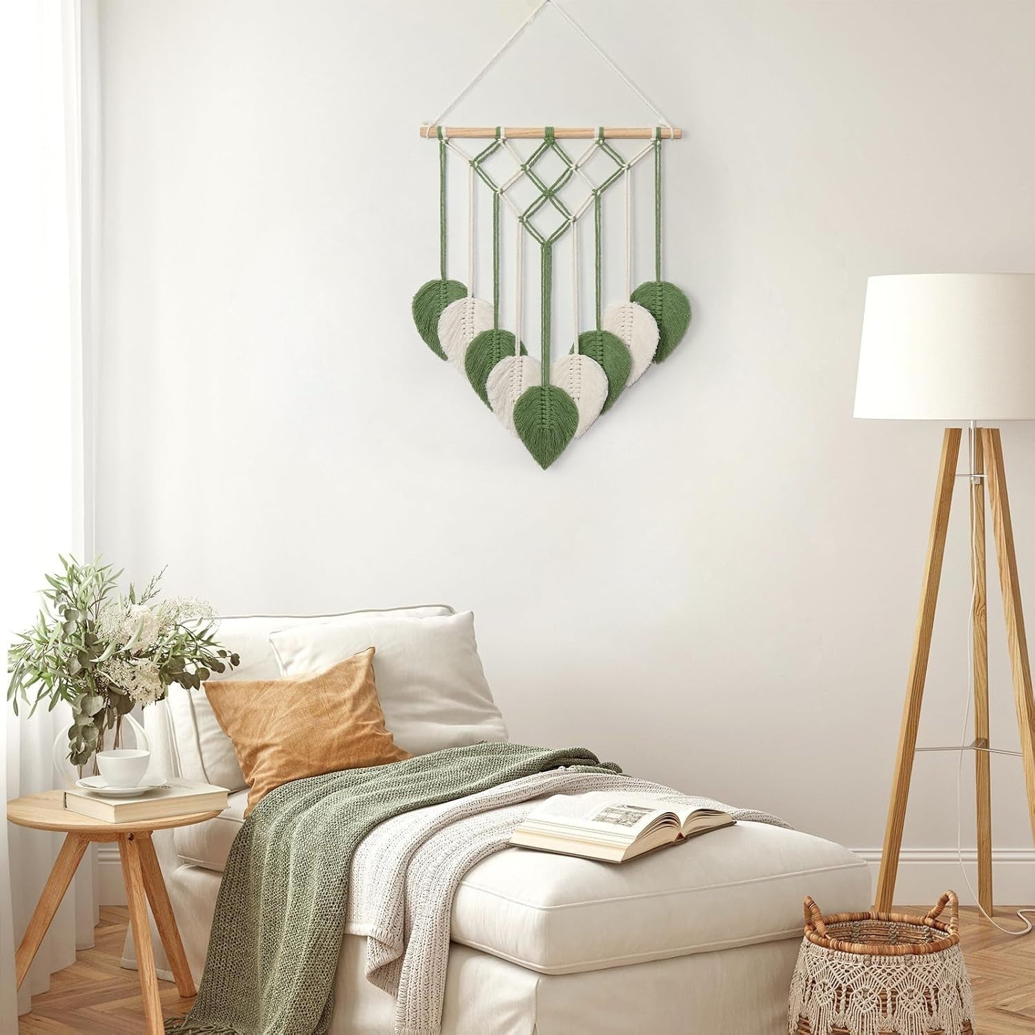 Green Boho Macrame Wall Hanging 20.8"x15.7" Tassel Tapestry
