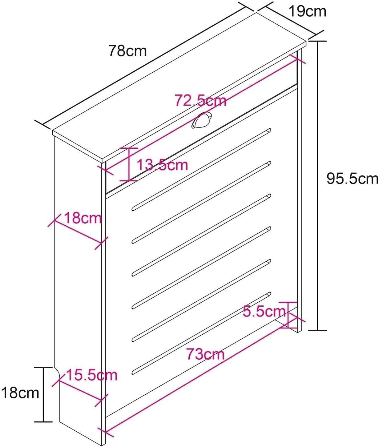 Black Radiator Cover 78x19x96cm Modern MDF Heating Cabinet Slatted