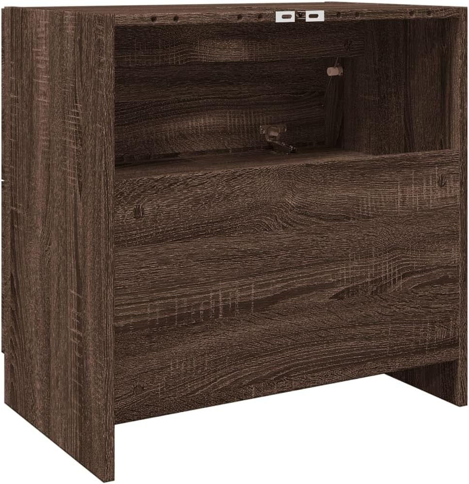 Brown Oak Under Sink Bathroom Cabinet Drawer Storage Unit 59x37x59cm Modern