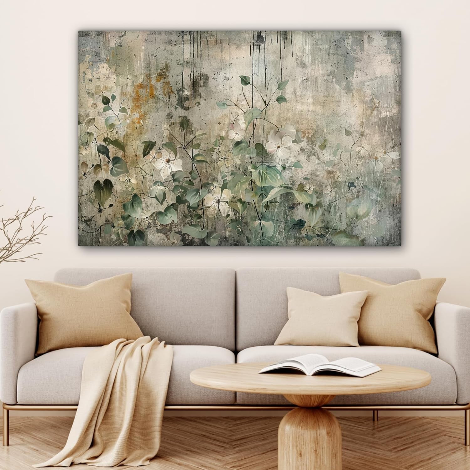 Large Abstract Floral Canvas Wall Art 47"x31" Modern Home Decor